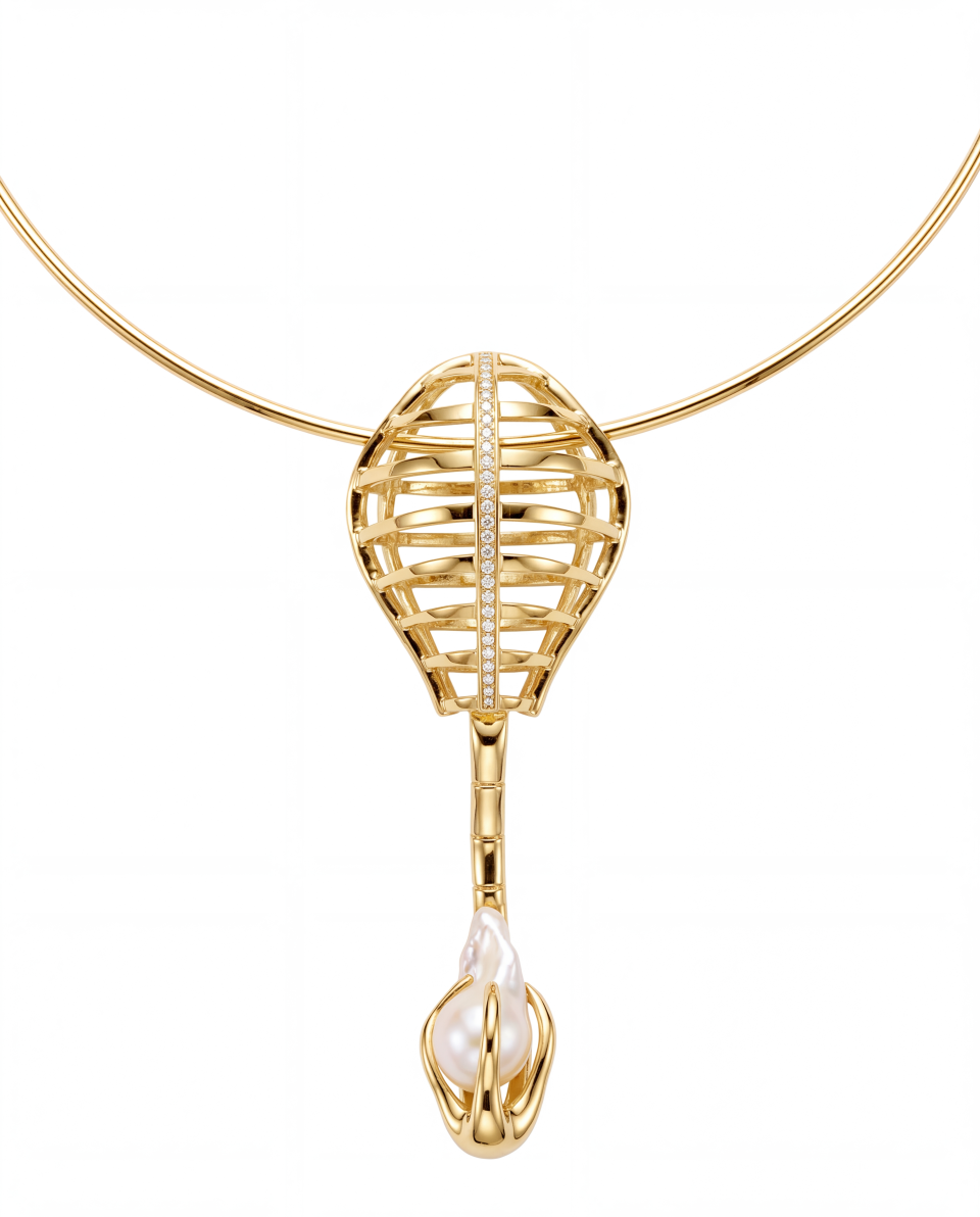  JAAGRAVII SILVER CORD NECKLACE GOLD / SCULPTURAL HANDCRAFTED SILVER JEWELRY
