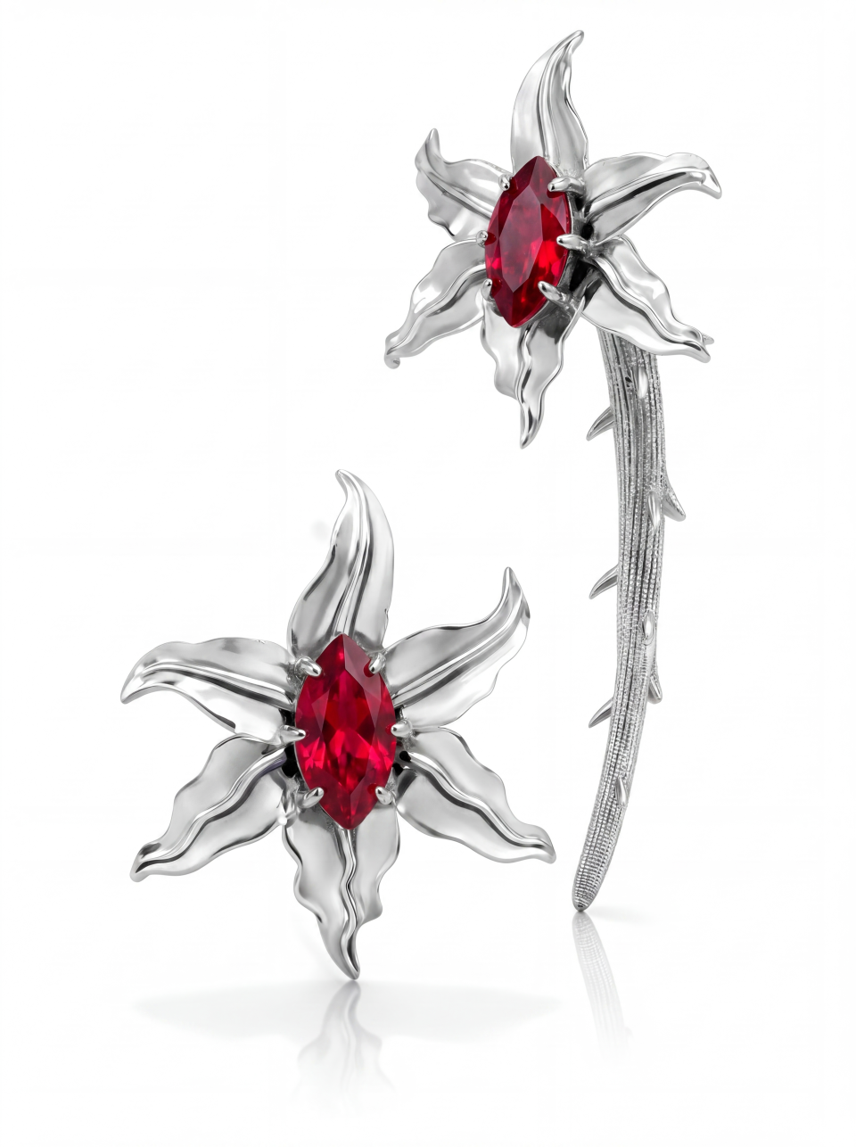 Jaagravii Flower Garnet Red Earrings